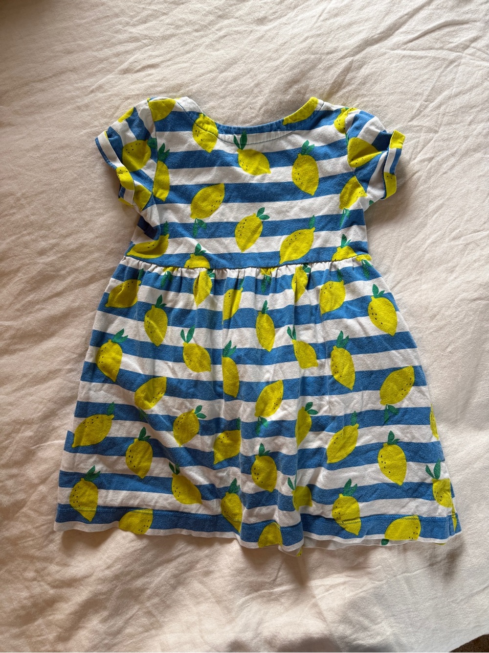 Mini Boden Blue & Yellow Lemon Stripe Cotton Dress
